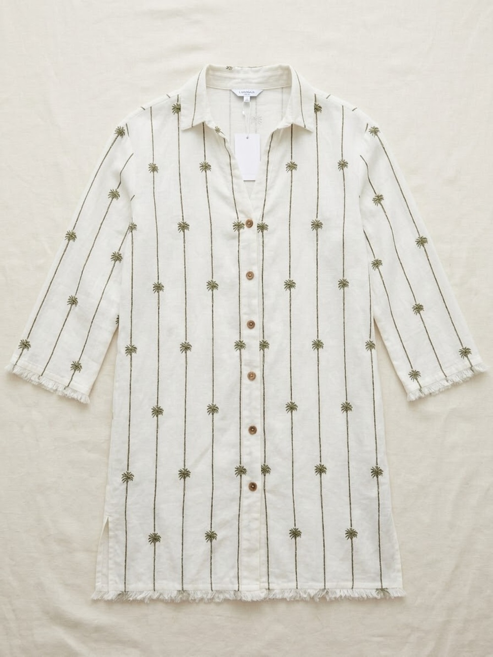 Blue Island Palm Tree Print Button Down Shirt Dress Swim Cover-Up Size XS
